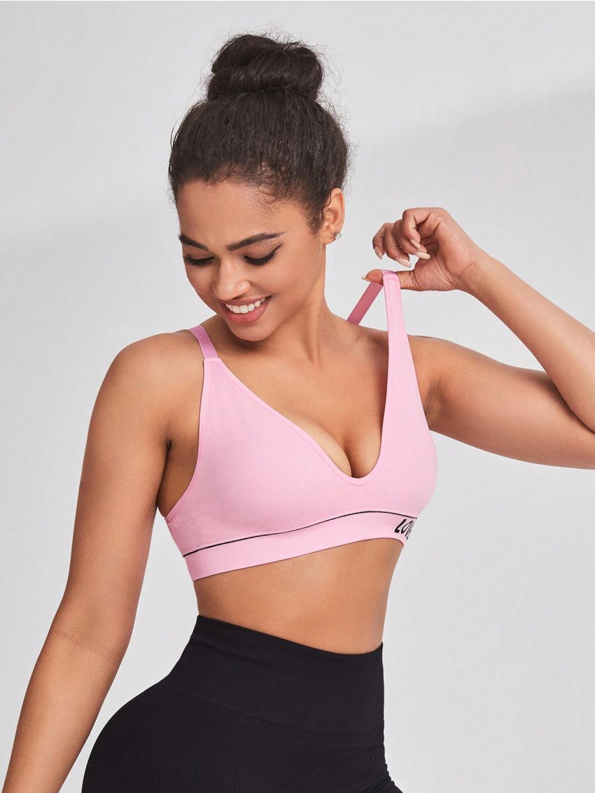 Women's Sports Bra With Heart And Letter Print Design