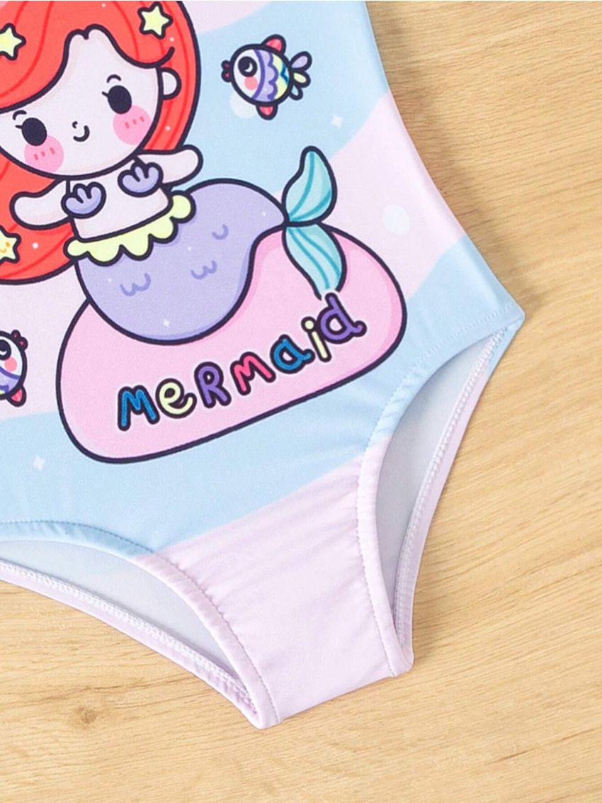 Baby Girl's Color Block Cartoon Printed One-Piece Swimsuit