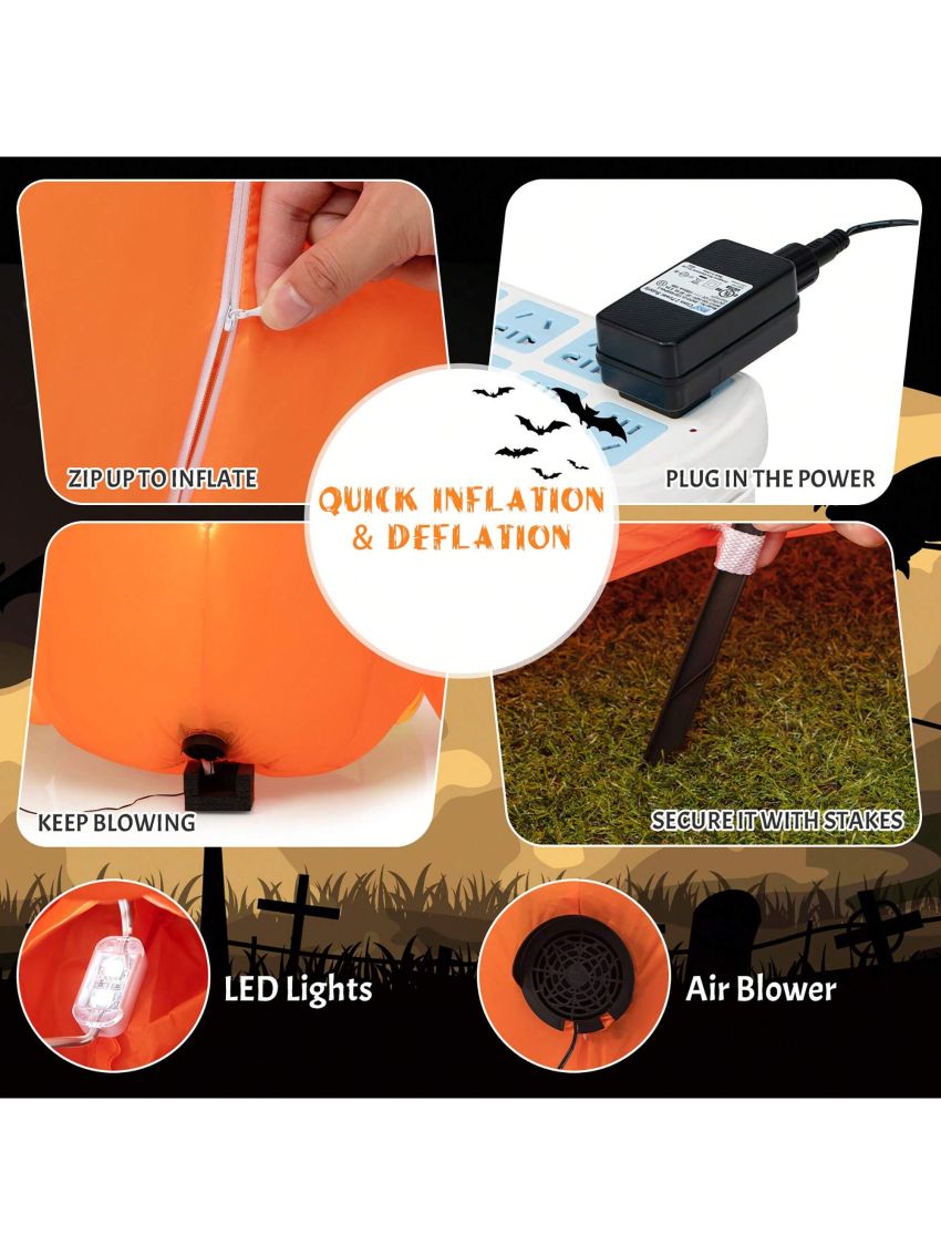 Gymax 9.5FT Long Halloween Inflatable Pumpkin & Black Cat Yard Decor w/ LED Lights