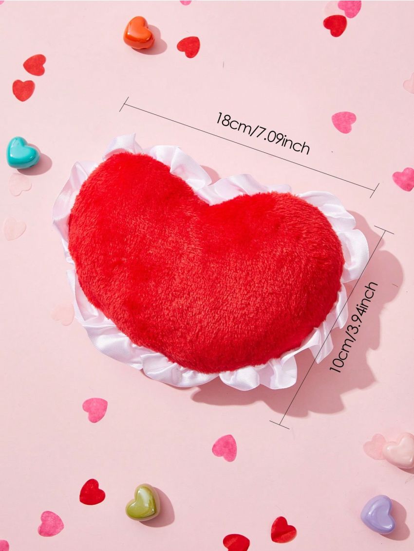 PETSIN Valentine's Day Red Plush Heart Shaped Toy With Lace Edge For Chewing