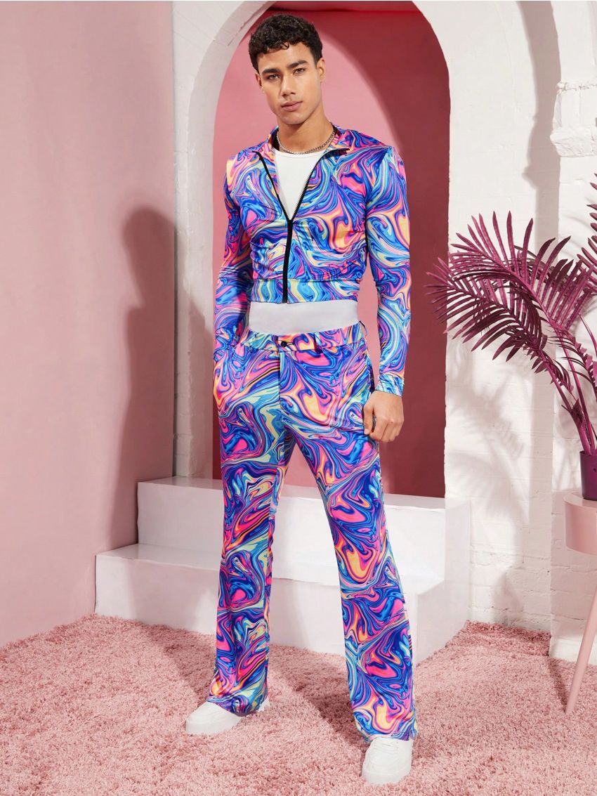 Manfinity Unisex Men's Printed Fluid Knitwear Casual Two-Piece Set