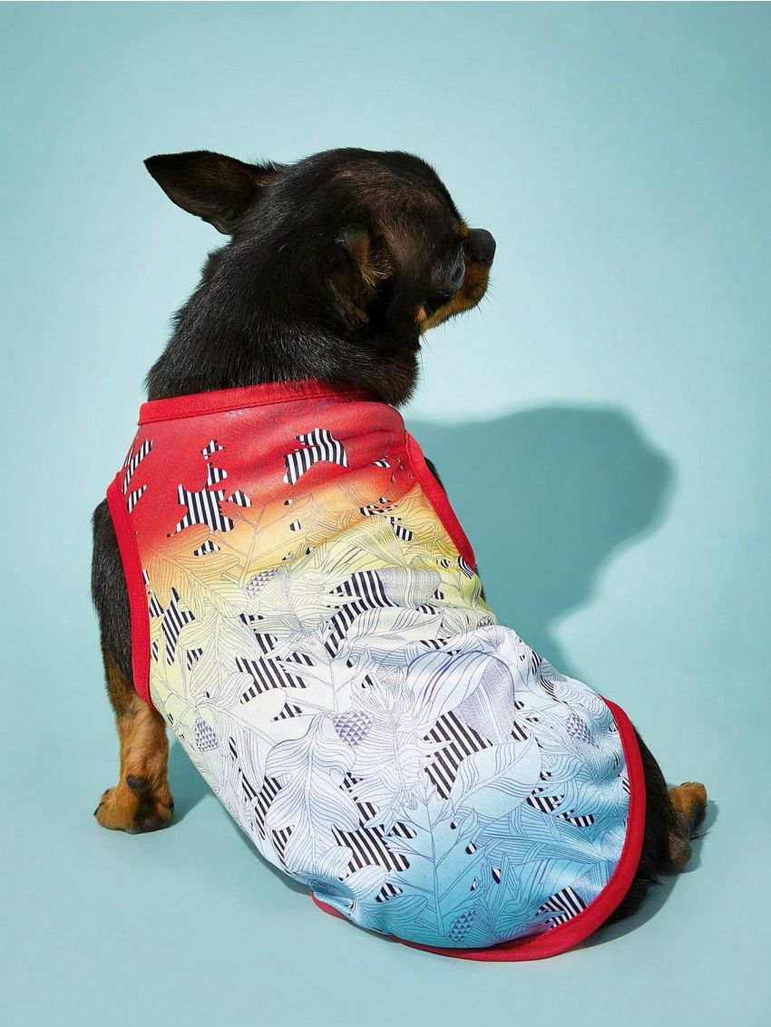 PETSIN 1pc Gradient Color Pet Vest With Vacation Style Print, Suitable For Both Cats And Dogs