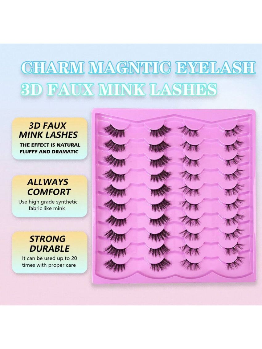20pairs Faux Mink Eyelashes, Full Strip, Natural & Long Style, Suitable For Travel, Party, Daily Use