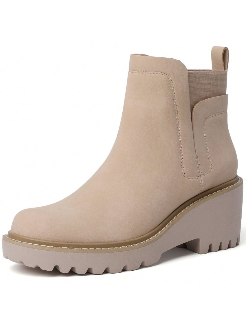 Chelsea Boots for Women Wedges Ankle Boots Platform Lug Sole Boots Slip on Elastic Fall Boots Chunky Block Booties