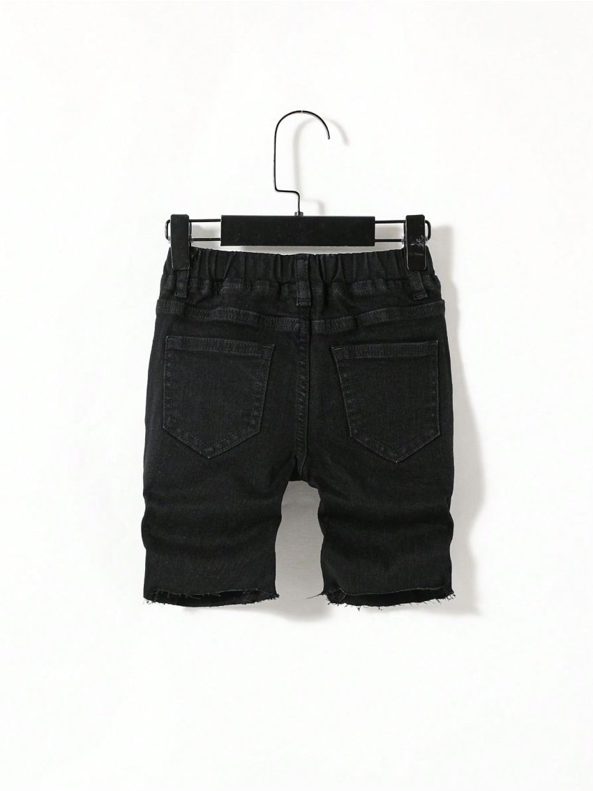 SHEIN Toddler Boys' Casual Tight Irregular Cut Distressed Denim Shorts