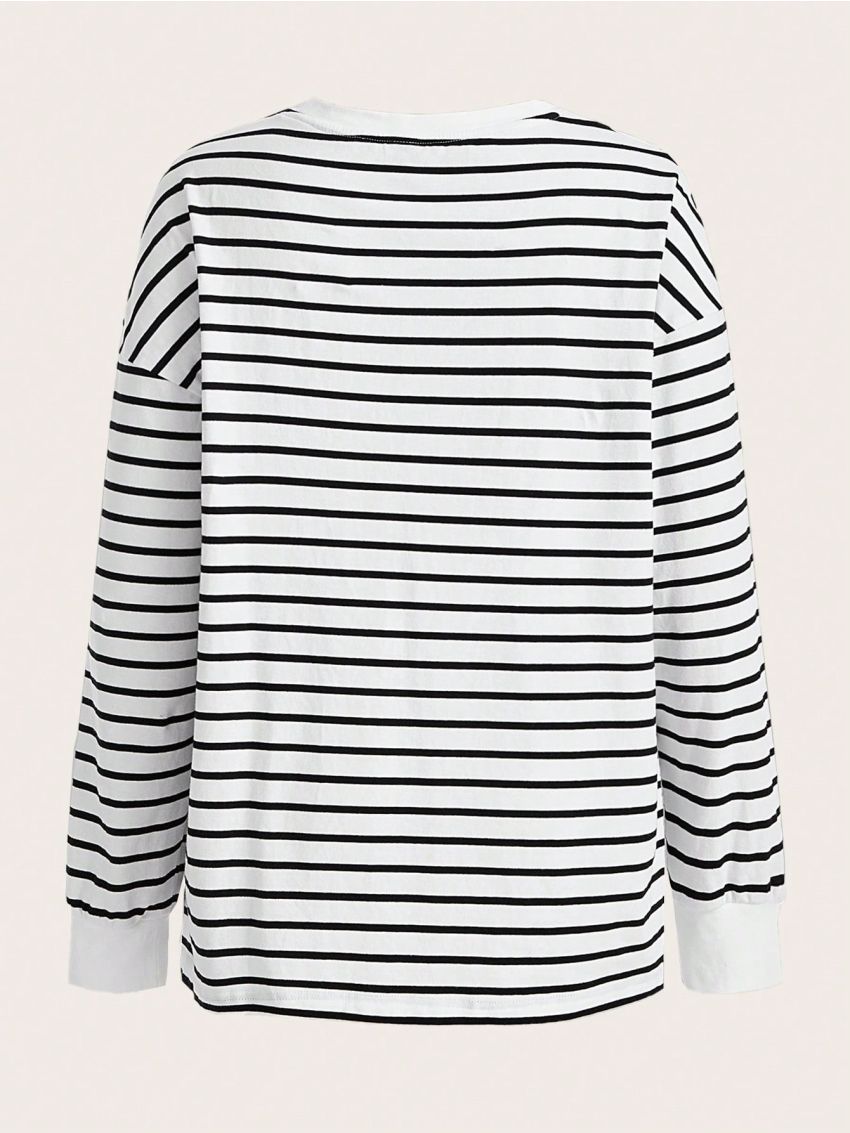 SHEIN Maternity Striped Long Sleeve Round Neck T-Shirt