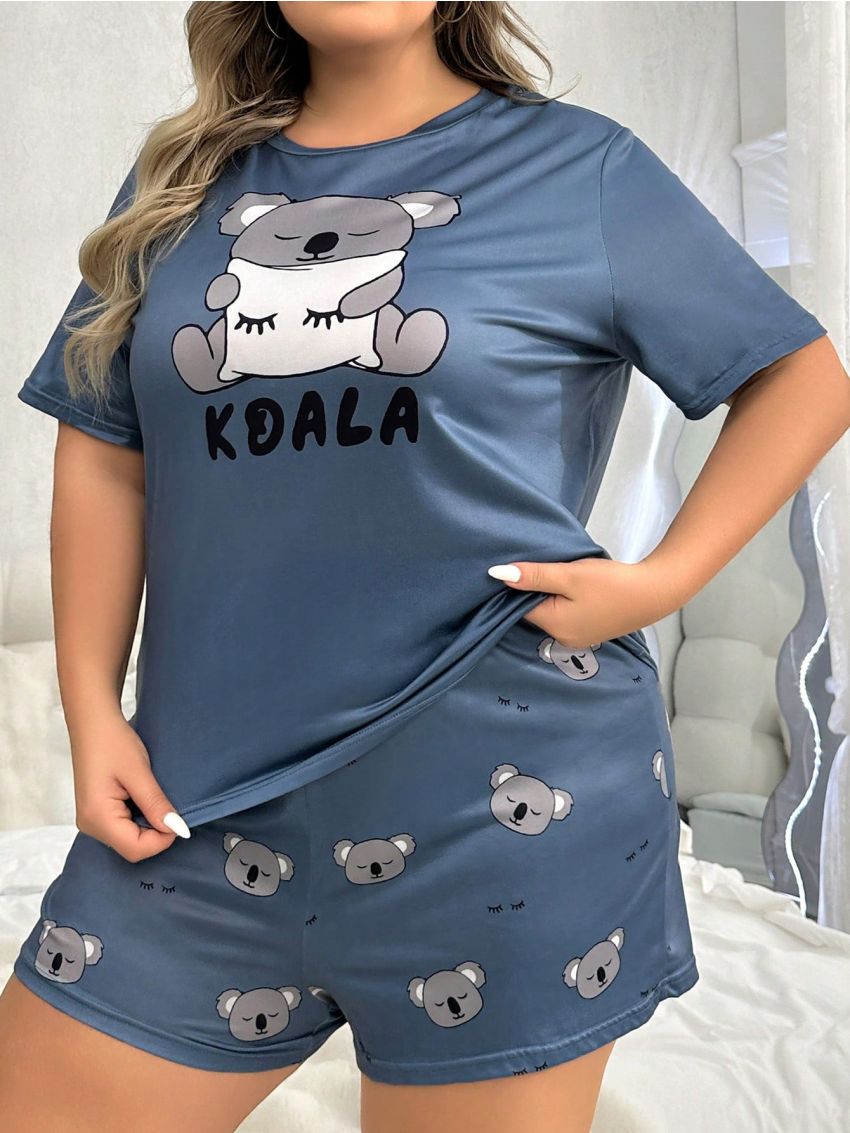 Plus Size Koala Bear Print Pajama Set