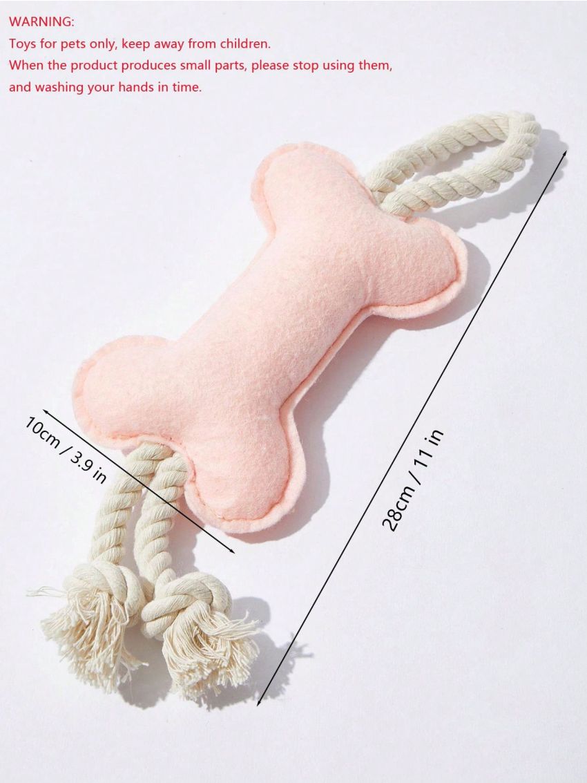 PETSIN Pink Felt Bone-shaped Toy With Rope And Sound Effect, 1pc