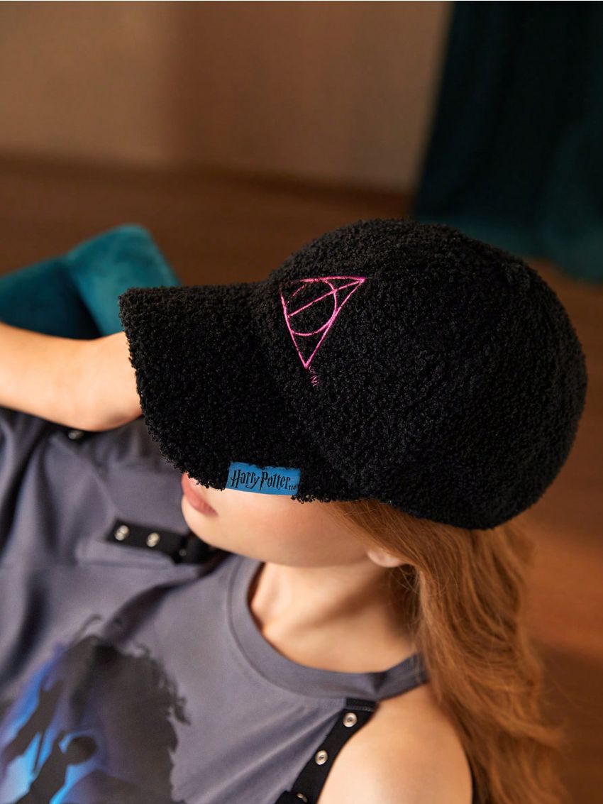 HARRY POTTER X SHEIN Deathly Hallows Black Plush Baseball Cap