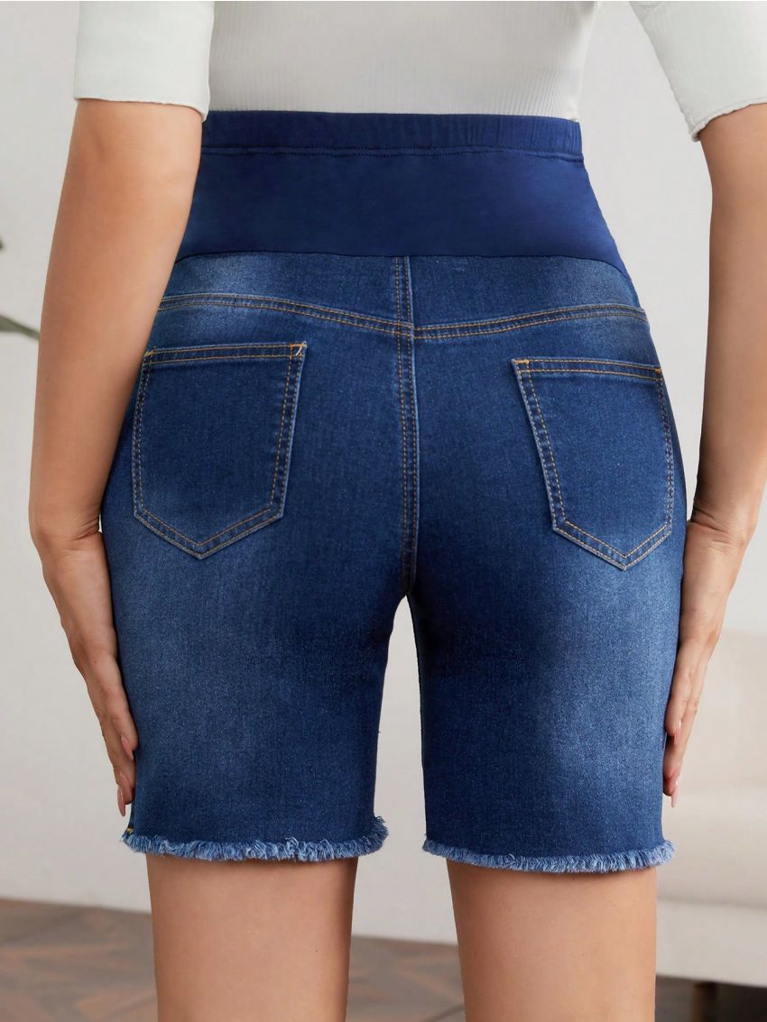 SHEIN Maternity Denim Shorts Low Waist Slim Fit Stretchy Capri Jeans