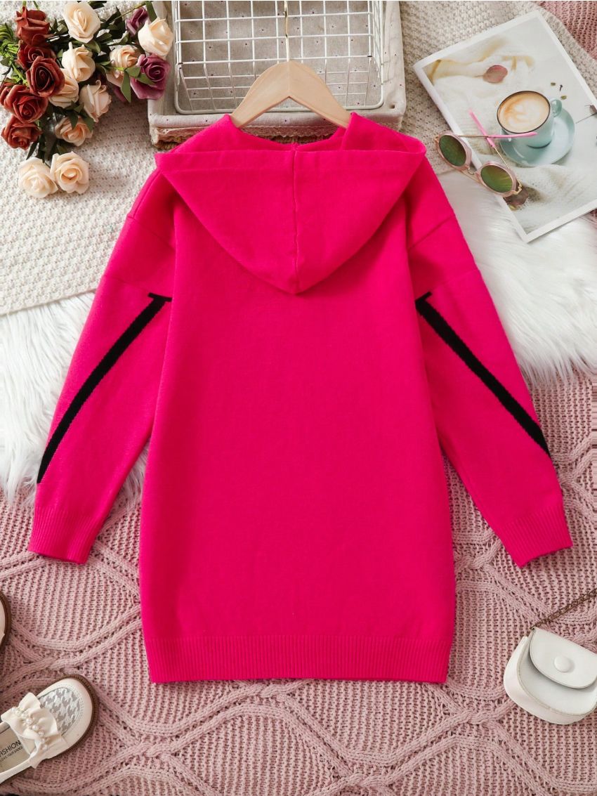 Girls' Hooded Sweater Dress With Letter Print, For Tween