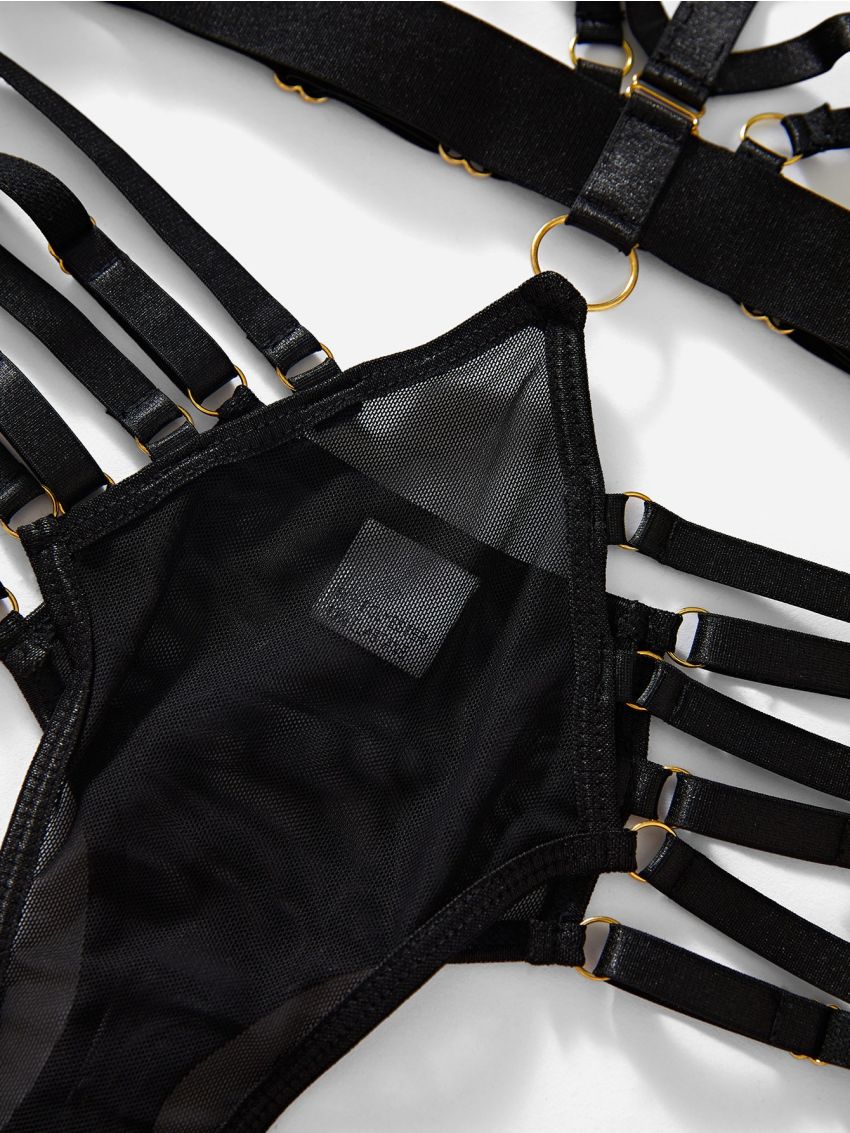 O-ring Strap Detail Teddy Bodysuit & Wristband Without Liner