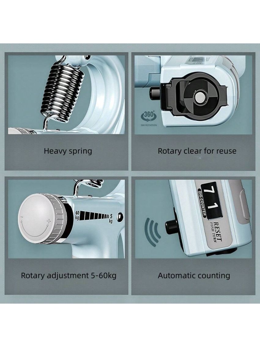 2pcs/set Gray Silicone Grip Ball + Adjustable Counting Grip Strengthener 50-60lb