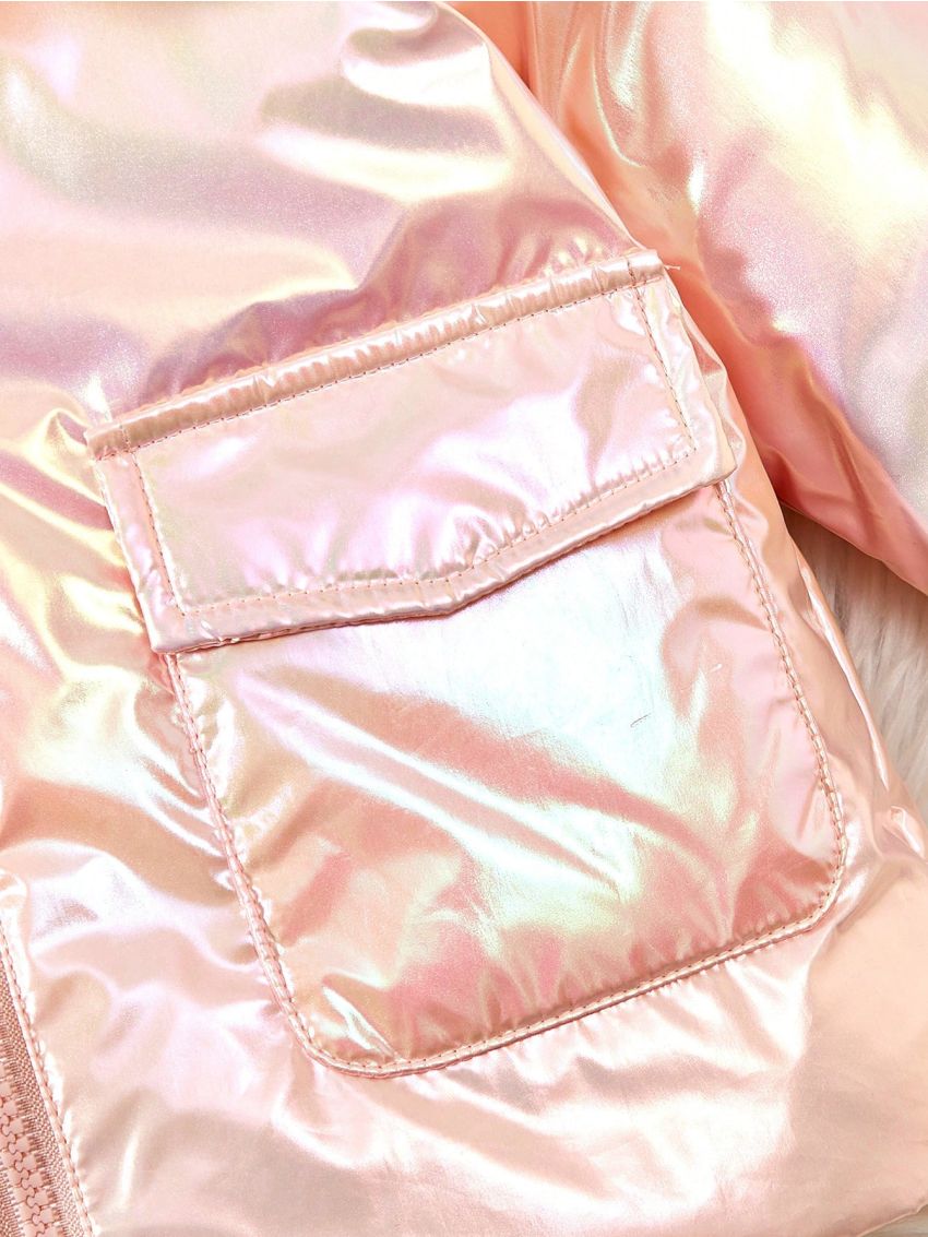 Unisex Baby Pink Laser Colorful Puffer Coat, Cool Street Style, Popular On Social Media