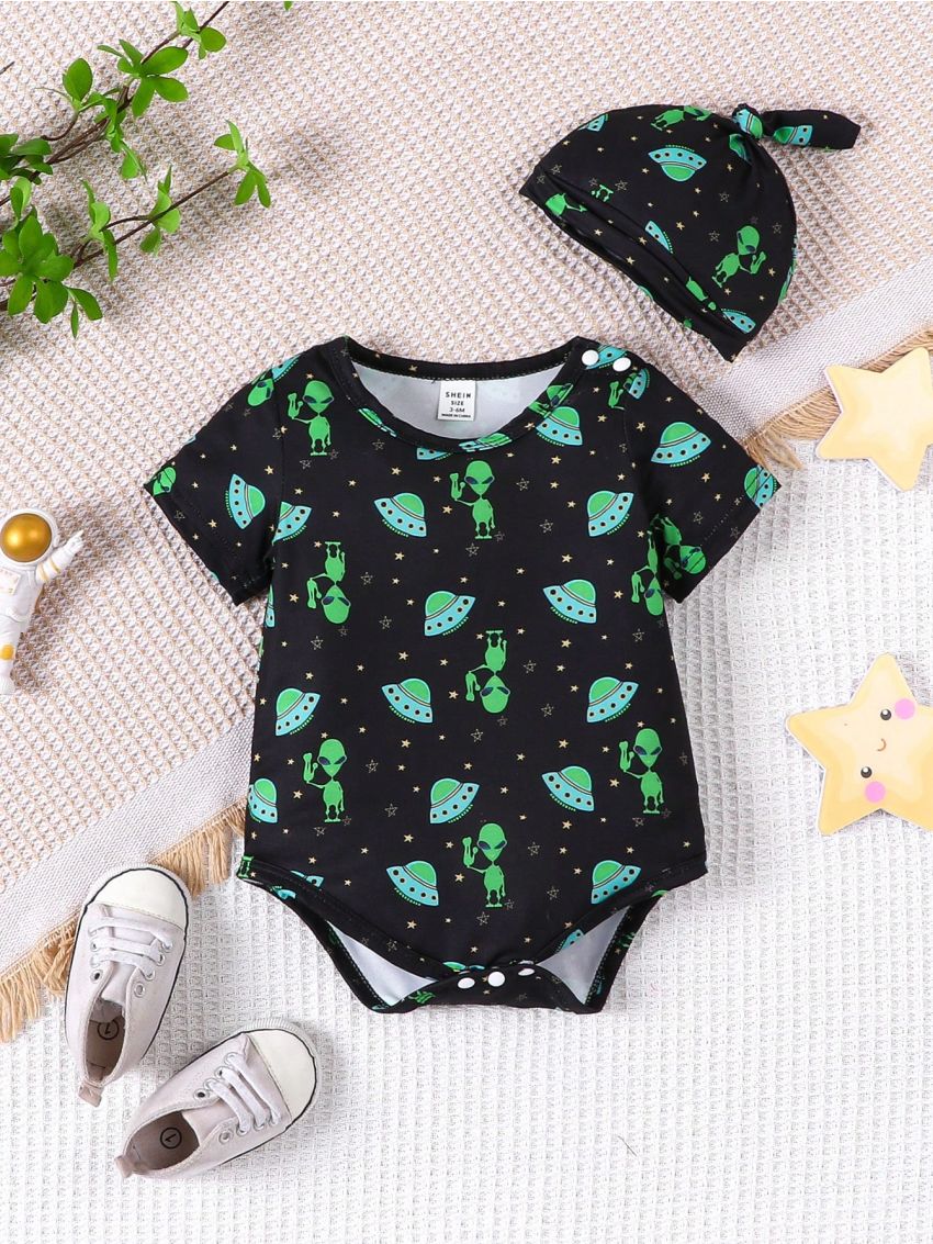 Baby Boy's Super Cool Alien Pattern Jumpsuit