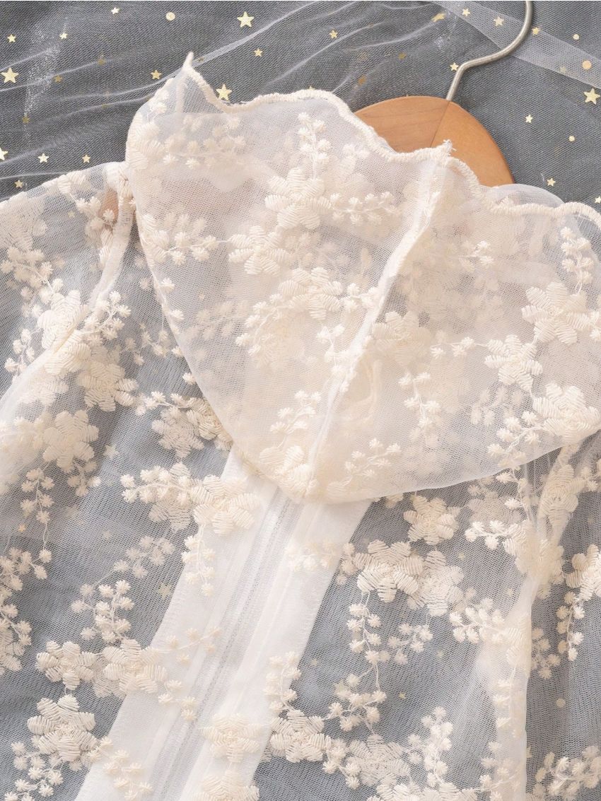 Baby Girl's Elegant And Cute Hooded Jacket With Lace Embroidery