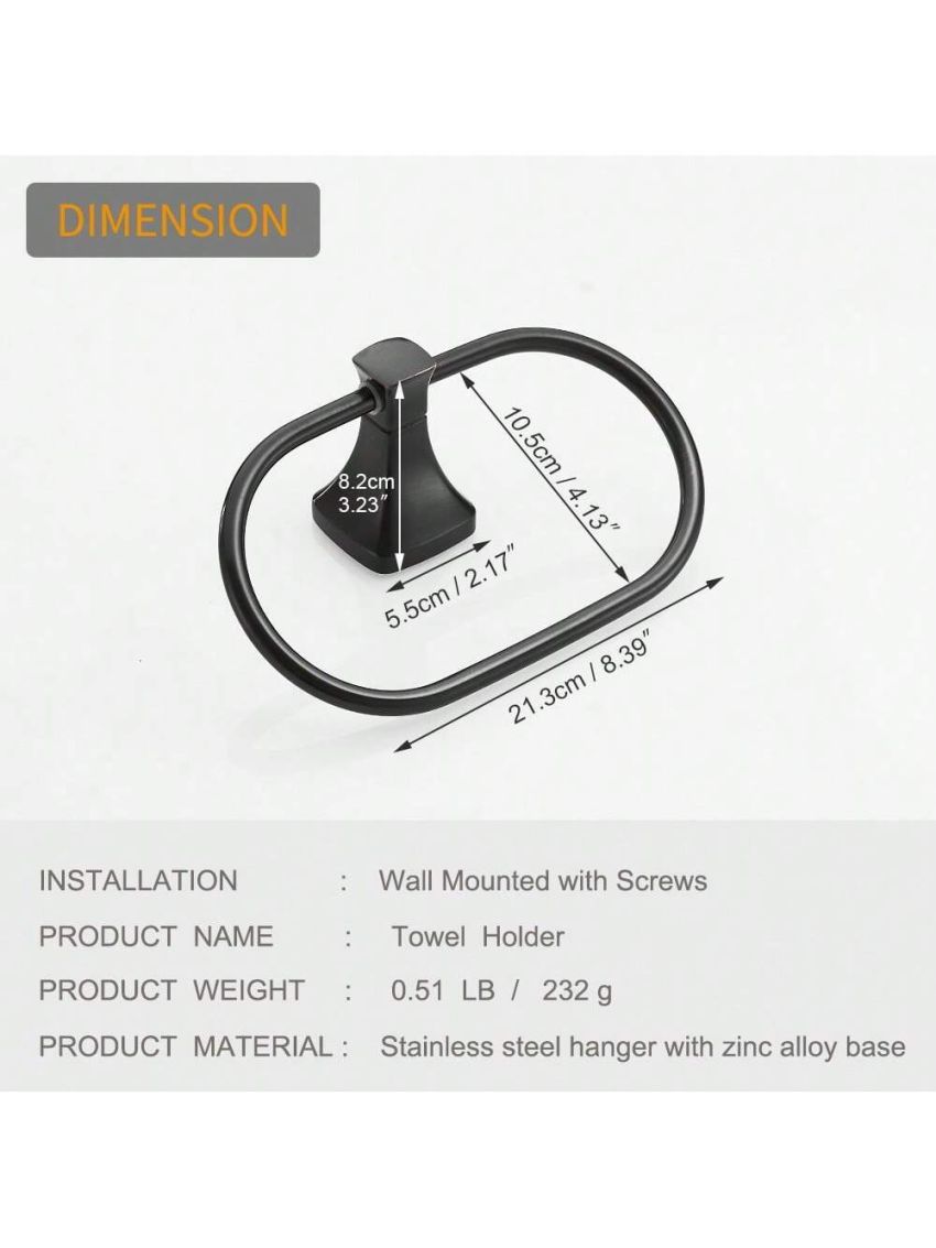 BESy Bathroom Hardware Accessory Hand Towel Ring,Oil Rubbed Bronze Stainless Steel Hand Towel Holder, Wall Mounted with Screws, Square Pedestal