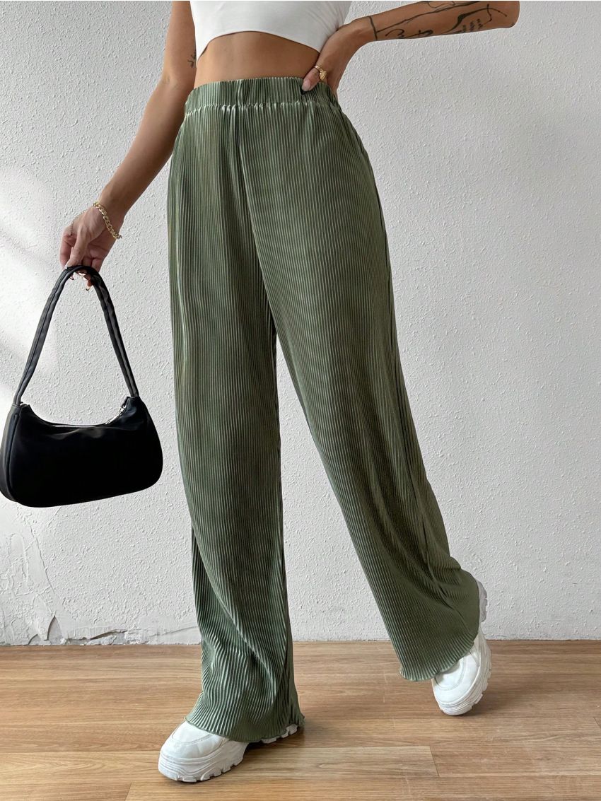 SHEIN Essnce Solid Colored High-Waisted Straight Leg Pants