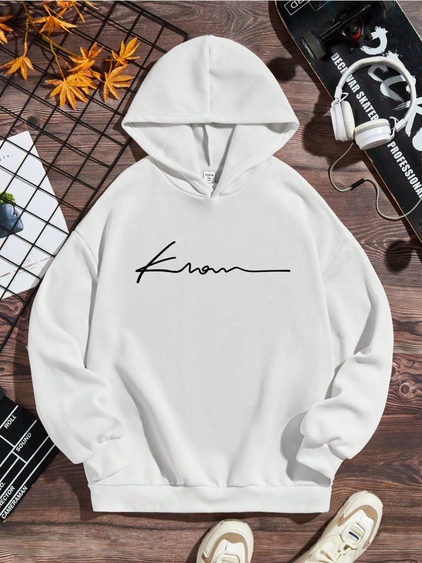 Teen Boy Loose Fit Casual Hoodie With Letter Print, Suitable For Autumn And Winter