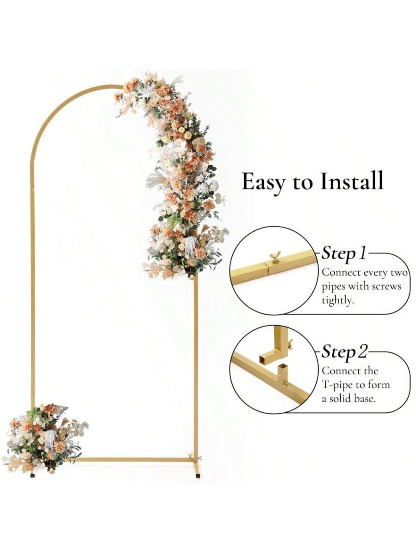 6FTx2.6FT Gold Wedding Arch Backdrop Stand Metal Arched Frame Gold Balloon Arch Stand for Ceremony,Birthday,Wedding Decoration,Gold