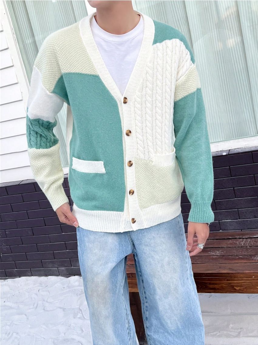 Manfinity Men'S Colorblock Long Sleeve Cardigan