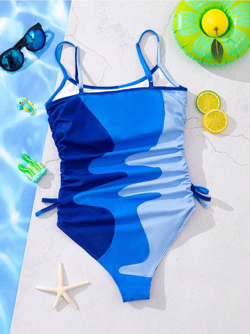 SHEIN Tween Girls' Knitted One Piece Bikini Swimsuit For Casual Wear