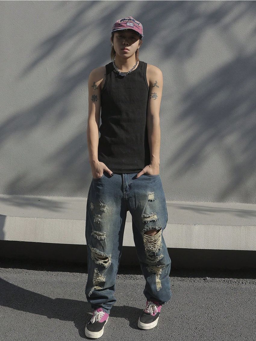 Men'S Distressed Loose Jeans