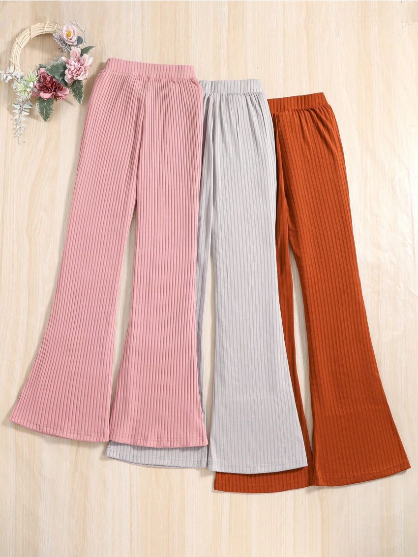 SHEIN Kids KDOMO Tween Girls High-Waisted, Slim-Fit, Flared Pants To Emphasize Curves