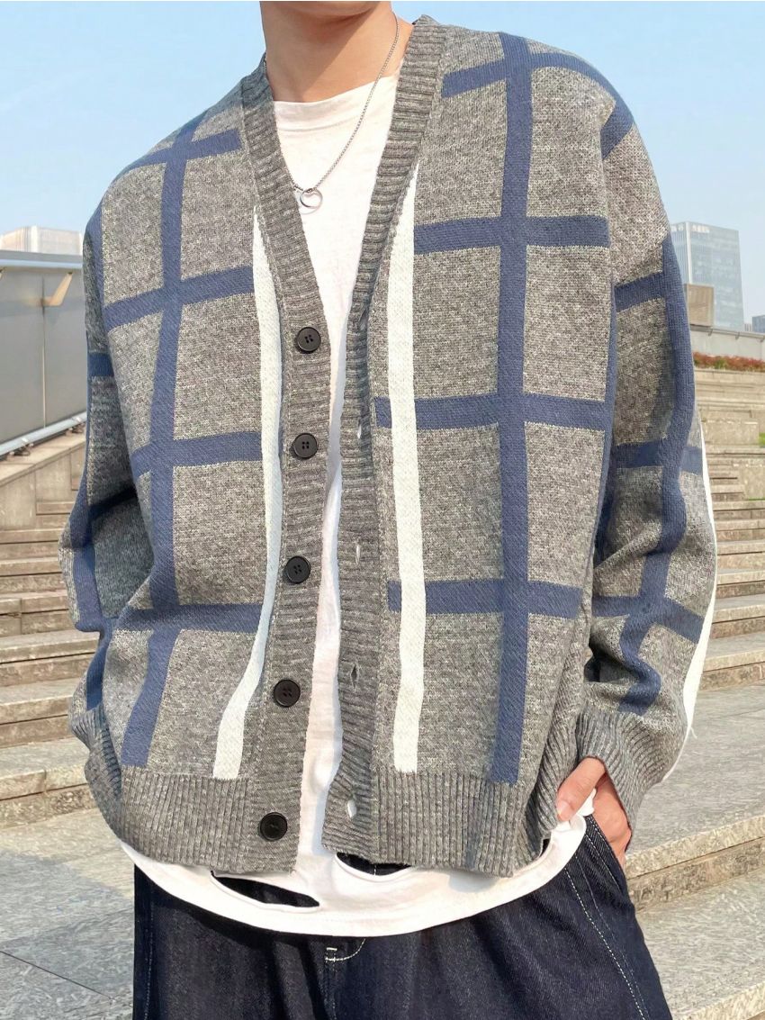 Men's Plaid Button-front Cardigan