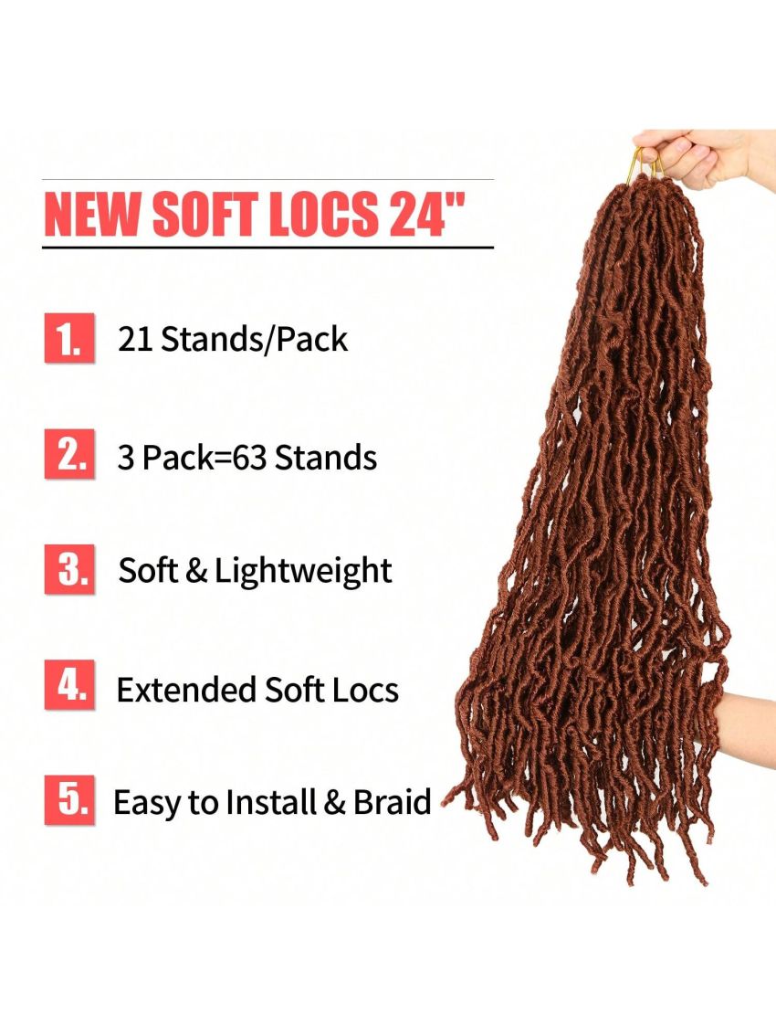 24 Inch 3 Packs Reddish Brown New Soft Locs Crochet Hair for , for Natural Butterfly Locks Style Crochet Hair, Black Curly and Pre -Looped Faux Locs Crochet Hair (24 Inch, 3Packs, Reddish Brown)