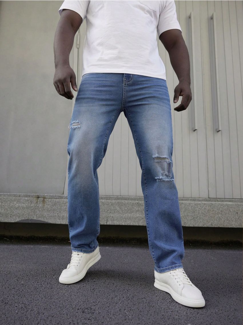 Manfinity Homme Men's Plus Size Water-washed Ripped Jeans