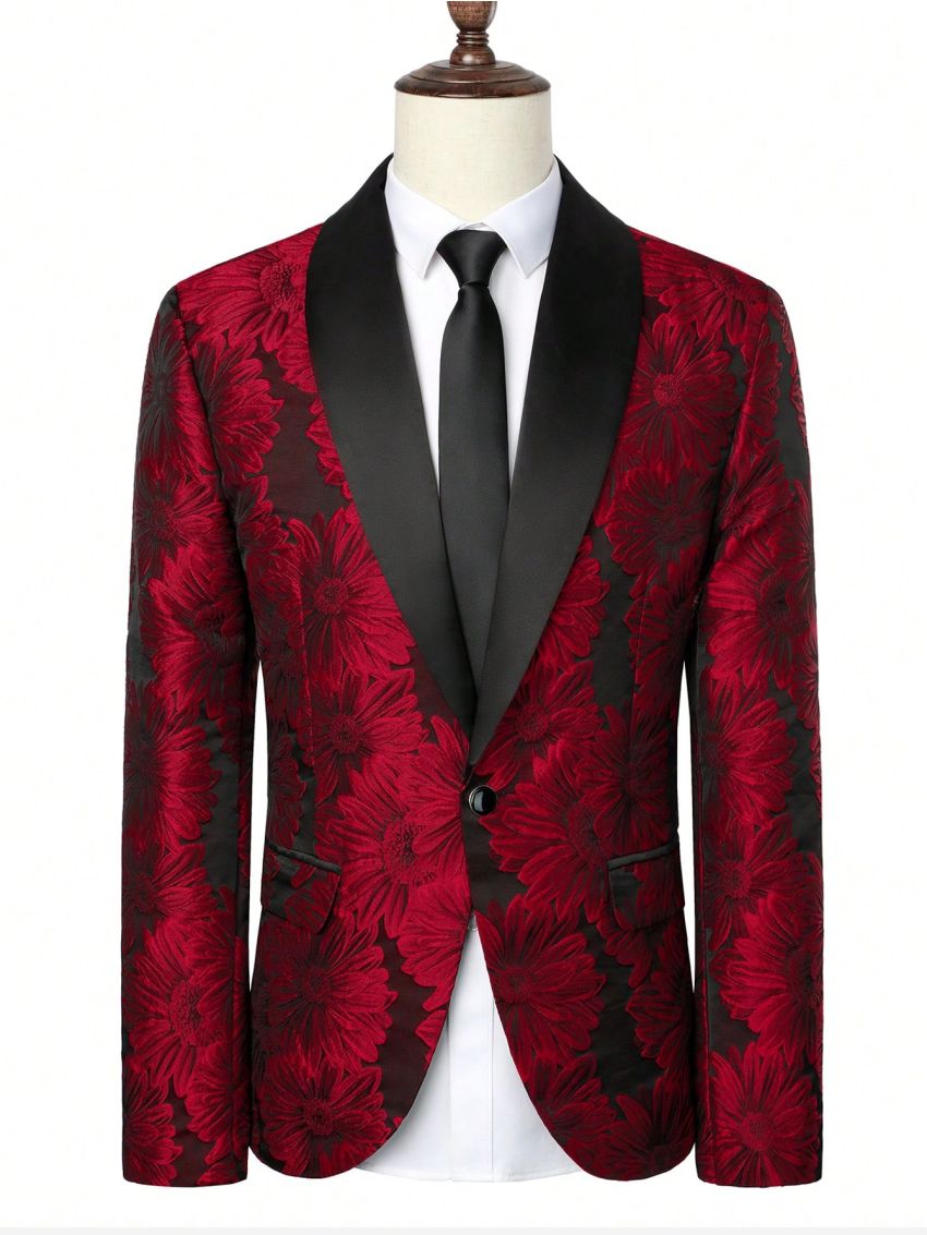 Manfinity Men's Elegant Red Printed Suit