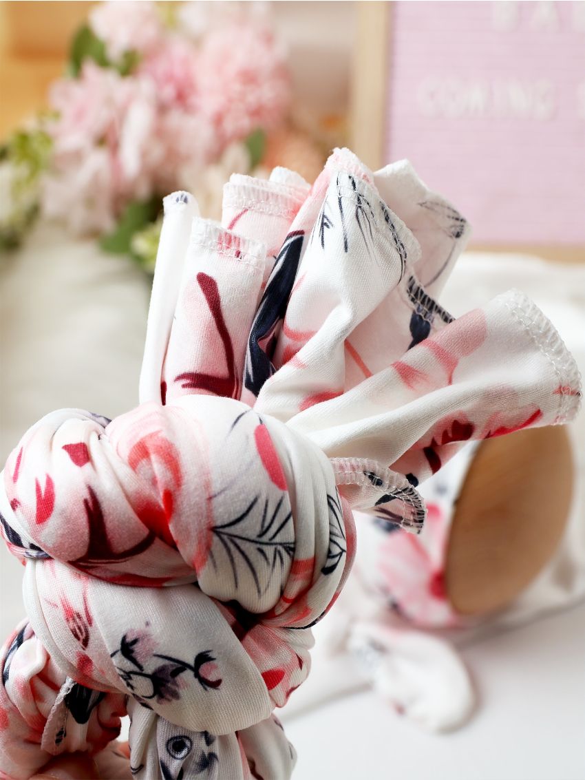 Newborn Photography Floral Print Blanket & Hat