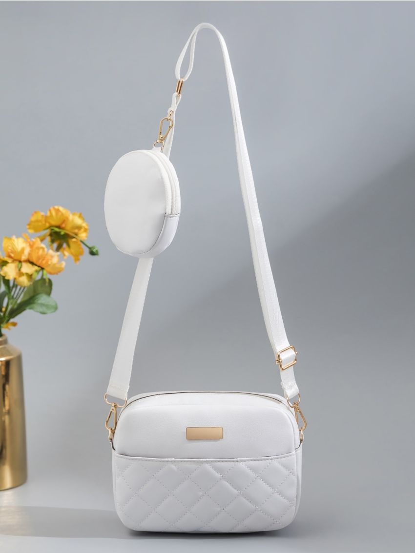 Quilted Metal Decor Square Bag With Coin Purse