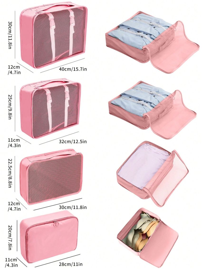 9pcs Slogan Graphic Travel Storage Bag, Modern Polyester Clothes Storage Bag For Travel, Outdoor