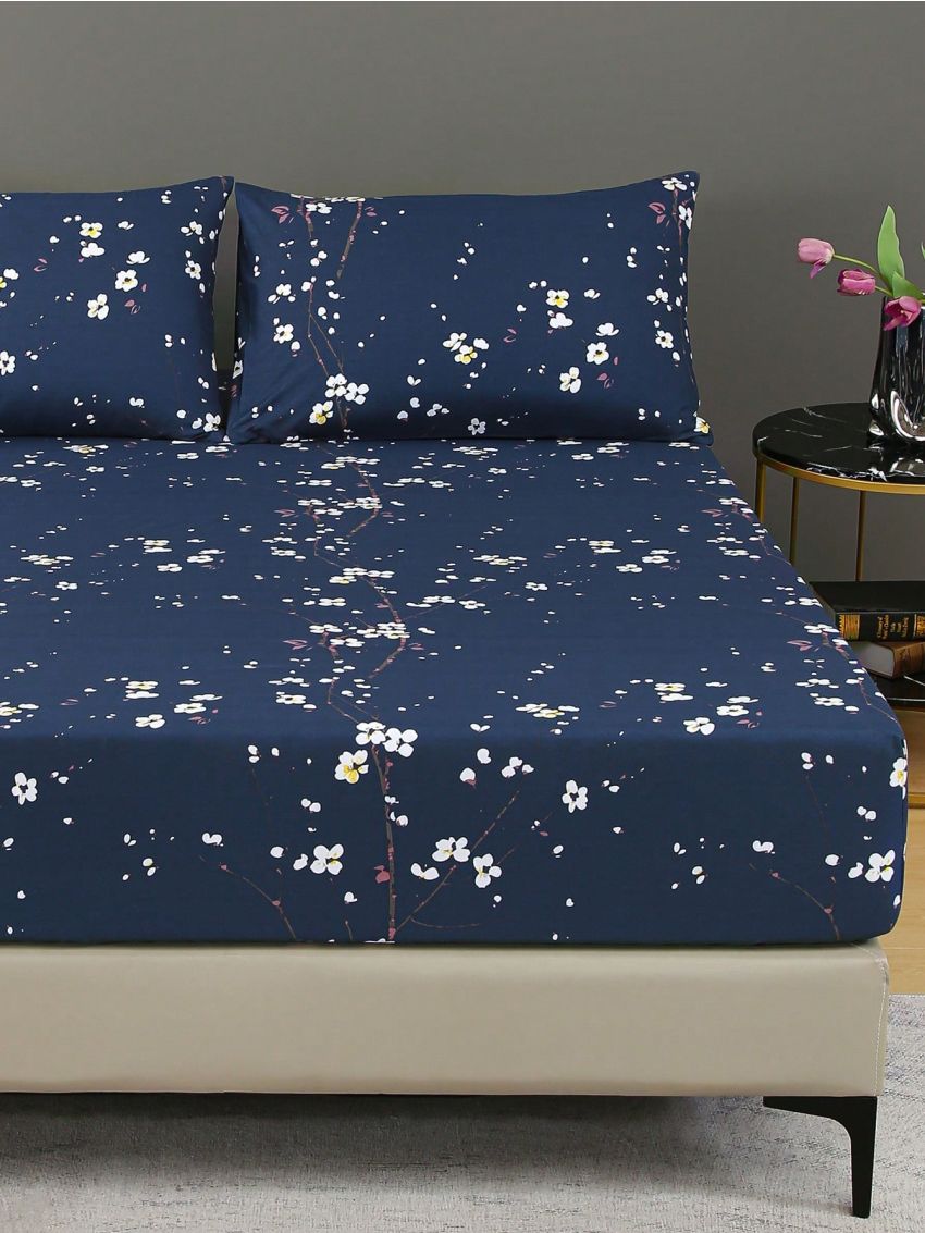 3pcs Fitted Sheet Sets, 90g Brushed Microfiber, Botanical Floral Pattern, 1 Fitted Sheet + 2 Pillowcases