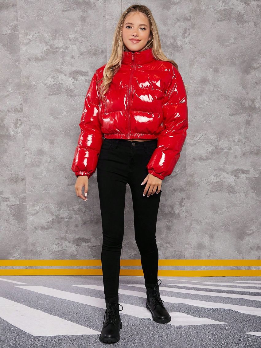 Teen Girl Slant Pocket Zip Up Puffer Coat