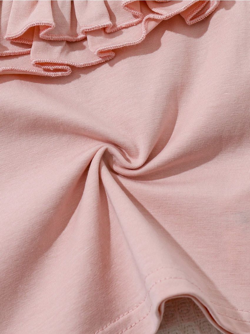 SHEIN Baby Girls' Casual Solid Color Ruffled Crop Top With Straps, 4pcs/Set