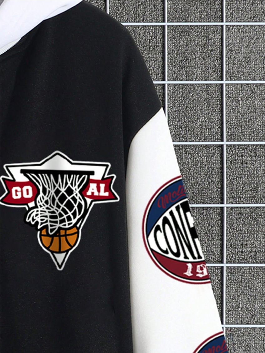 Manfinity Sporsity Men'S Plus Size Colorblock Baseball Jacket With Letter Print