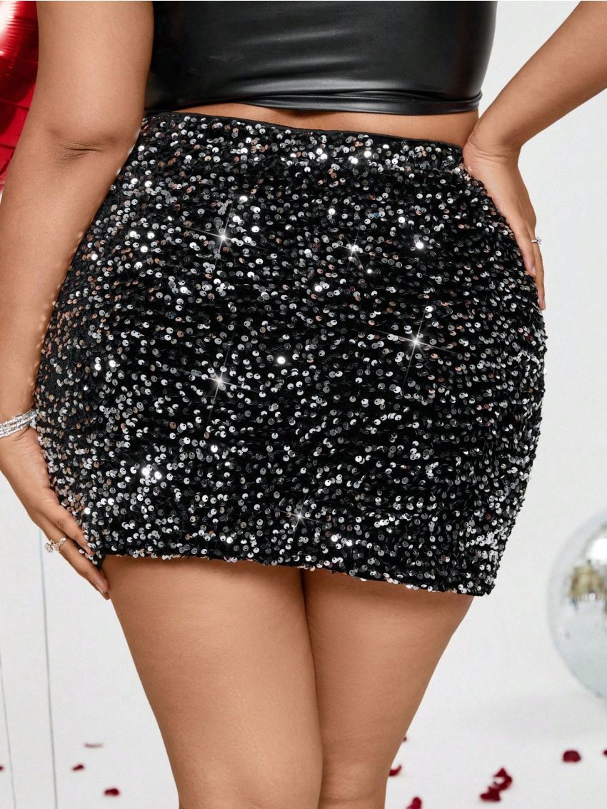 SHEIN BAE Plus Size Sequined Skirt