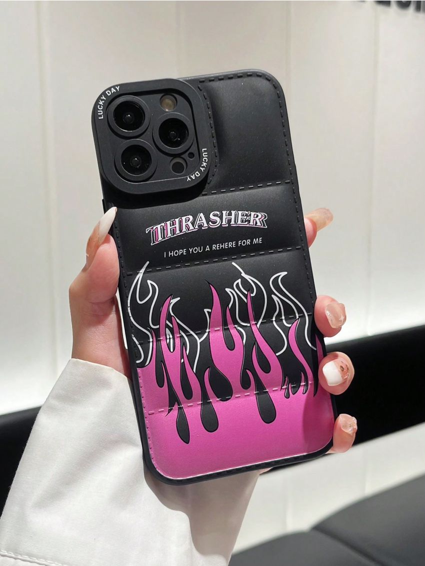 1pc Red Flame Printed Tpu Phone Case, Compatible With Iphone, , Redmi