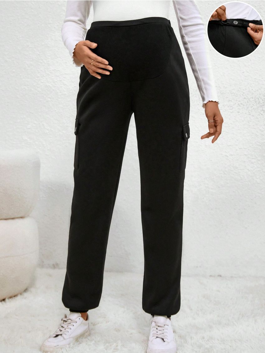 SHEIN Maternity Solid Color Adjustable Waist Pants