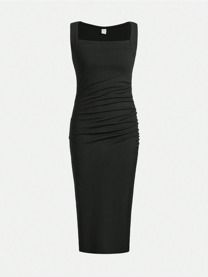 Teen Girls' Solid Color Square Neck Sleeveless Dress