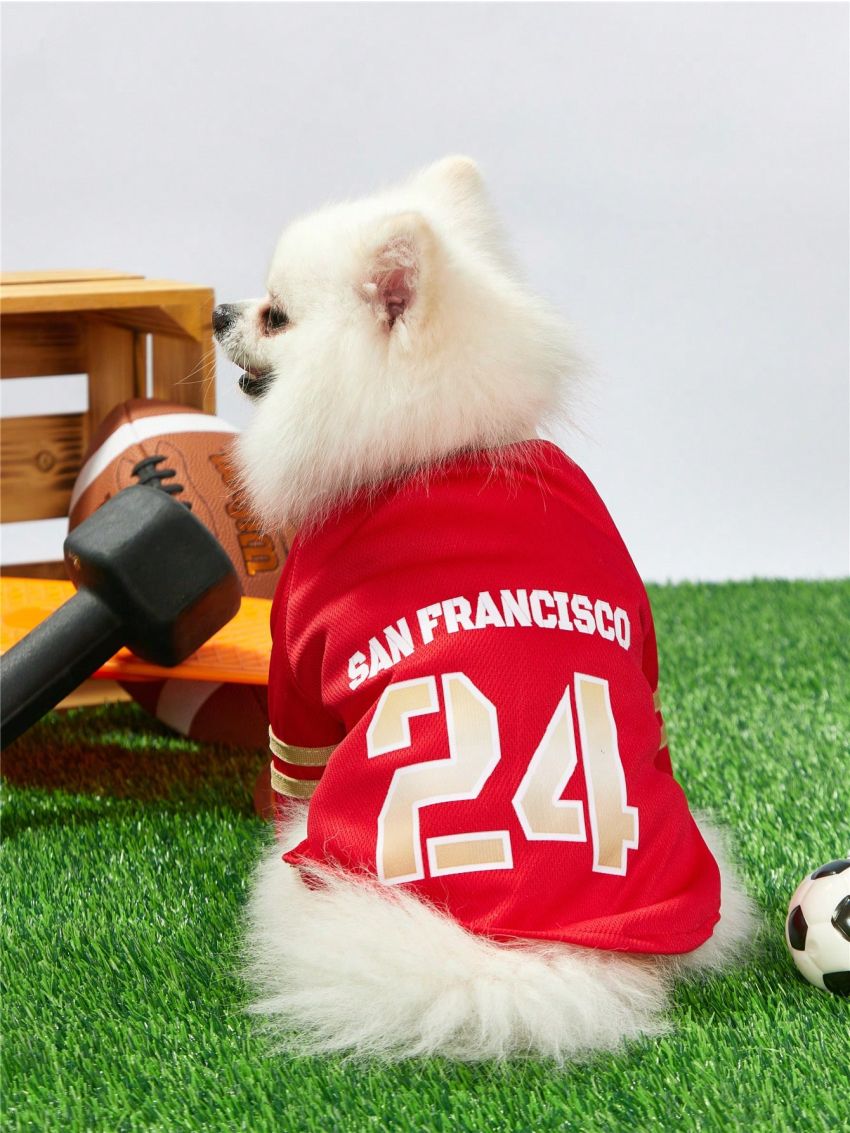 PETSIN Pet Sports Jersey San Francisco Number Print Bird's Eye Fabric Cat And Dog Unisex T-Shirt