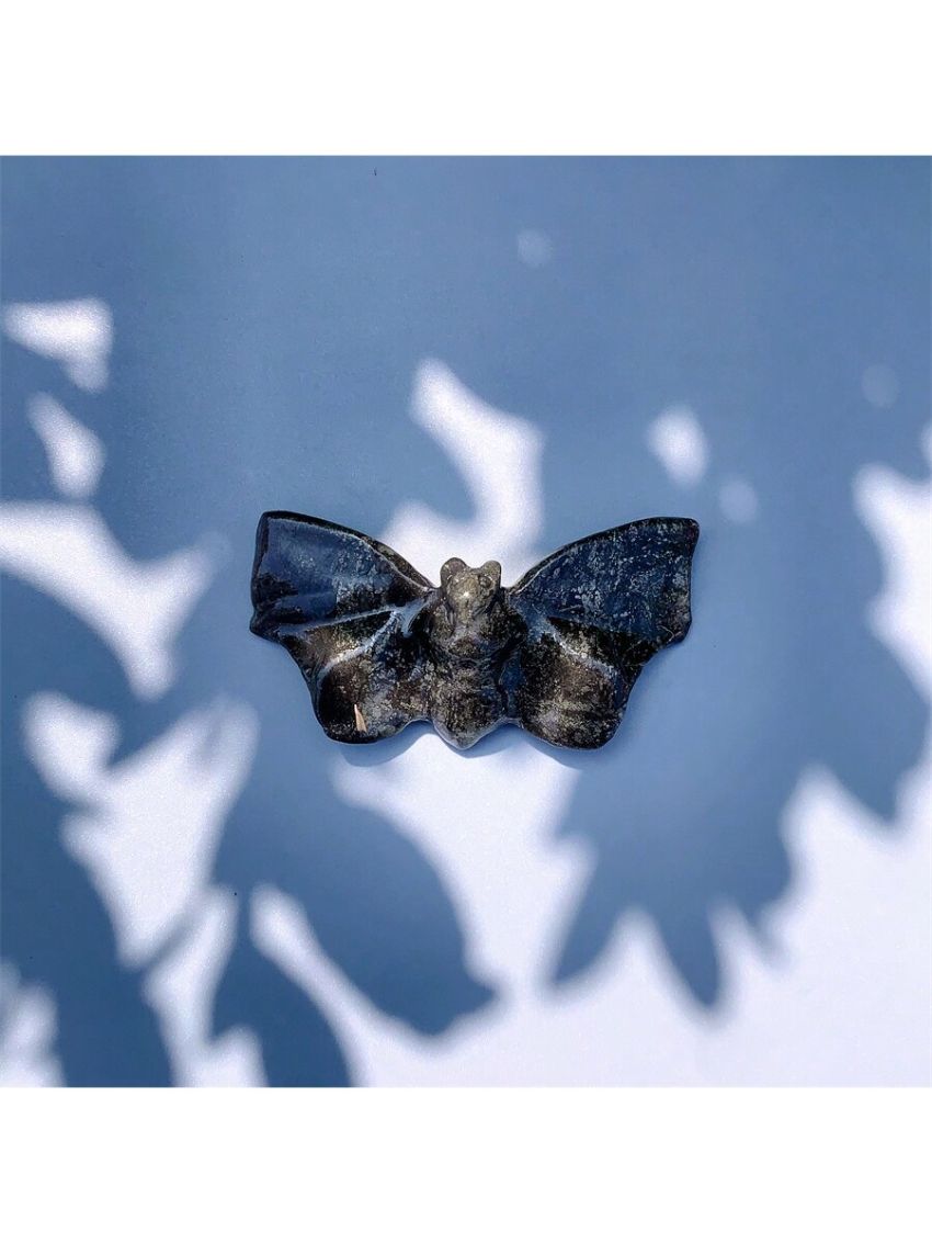 1pc Random Color Natural Crystal Carved Bat Figurine; Great Decoration For Halloween