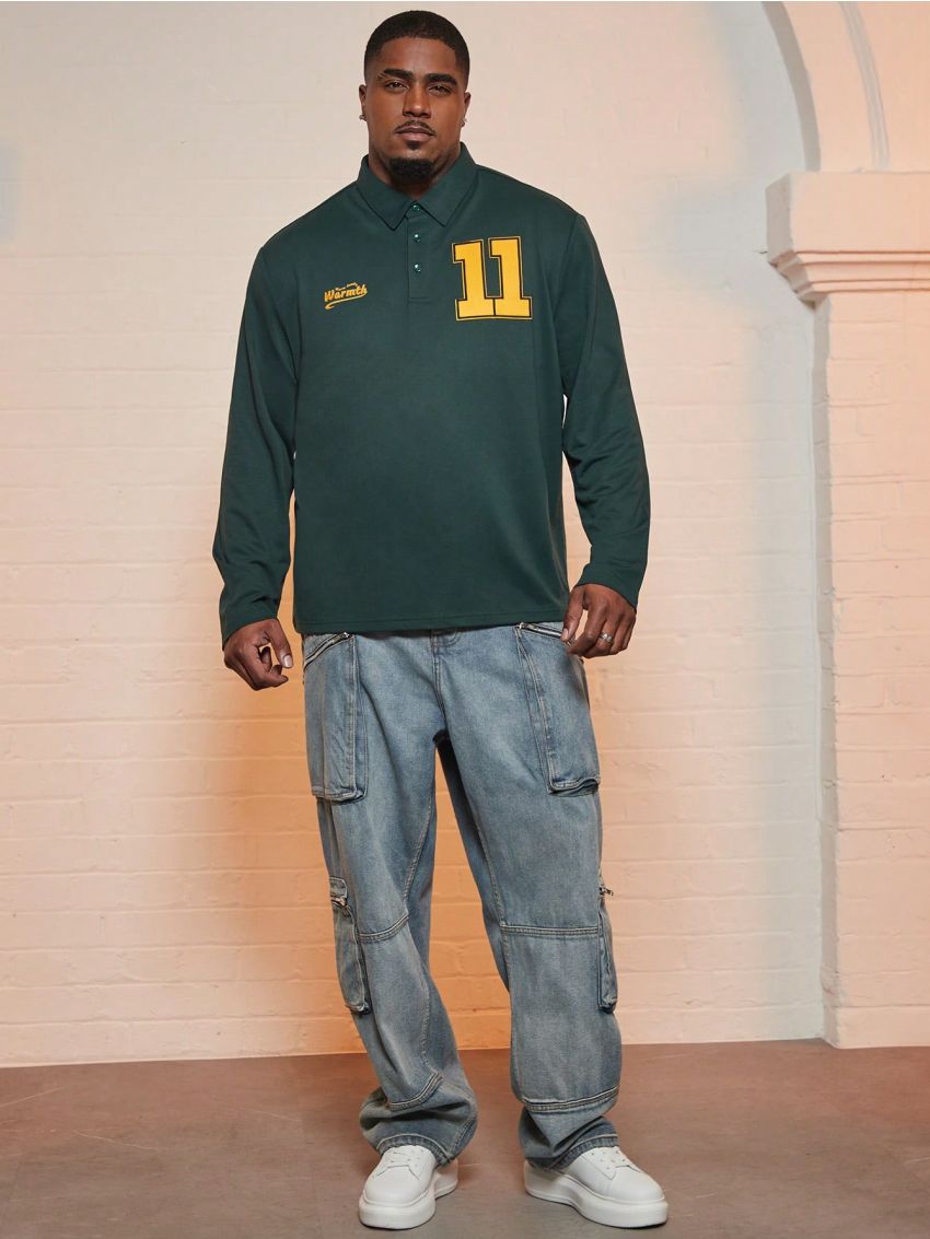 Manfinity Homme Men Plus Letter Graphic Polo Shirt