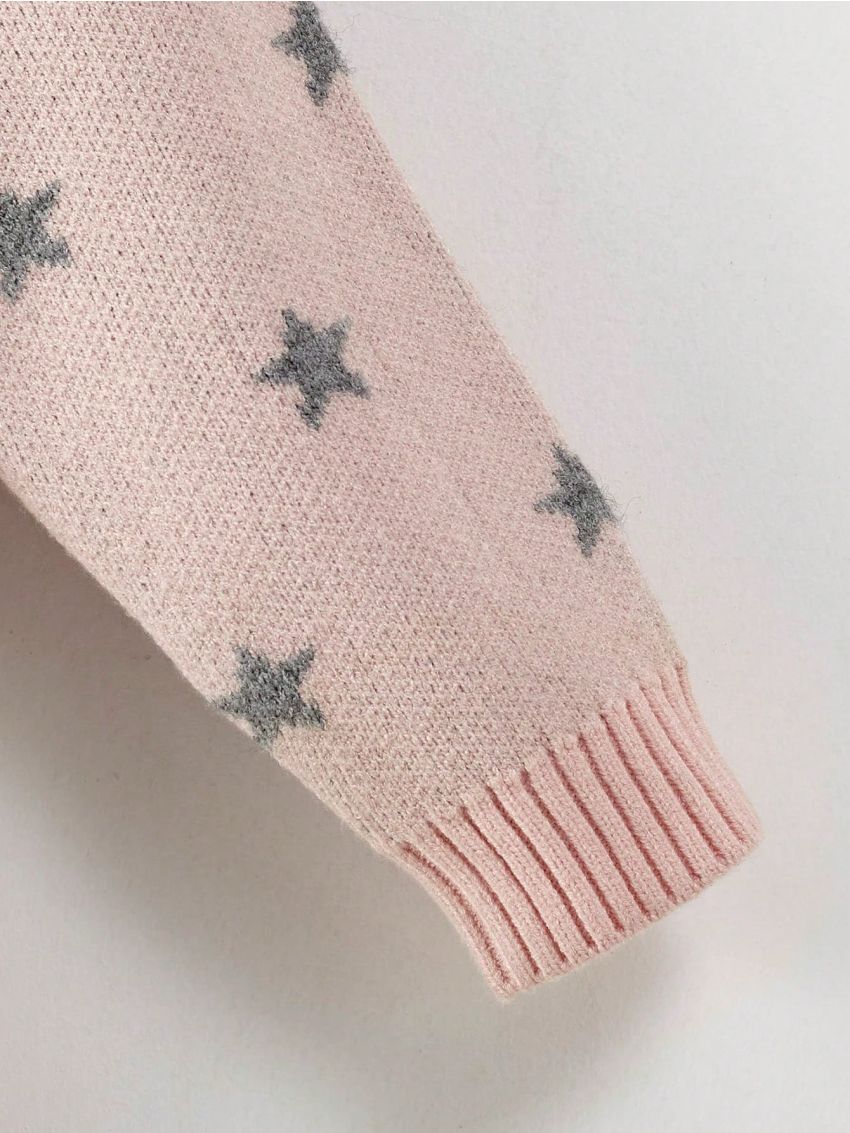Young Girl Star Pattern Ruffle Trim Sweater Dress