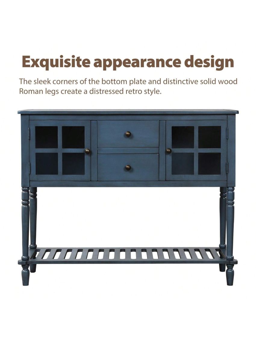 Sideboard Console Table with Bottom Shelf, Farmhouse Wood/Glass Buffet Storage Cabinet Living Room