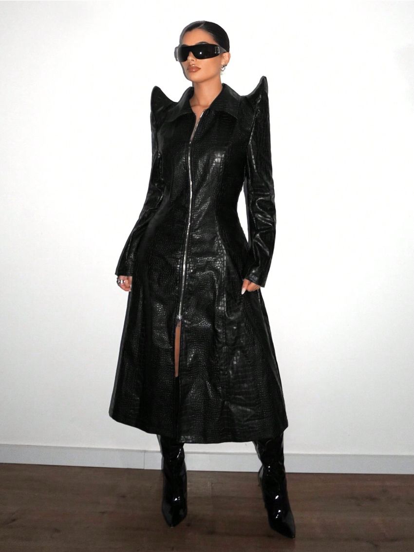 SHEIN ICON Zip Up PU Leather Coat