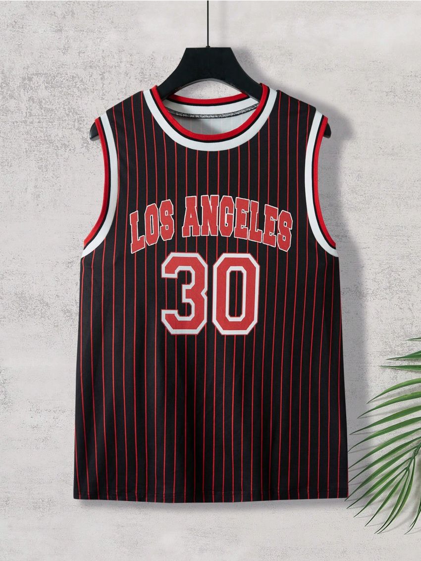 Teen Boys' Striped Tank Top With Letter And Number Prints